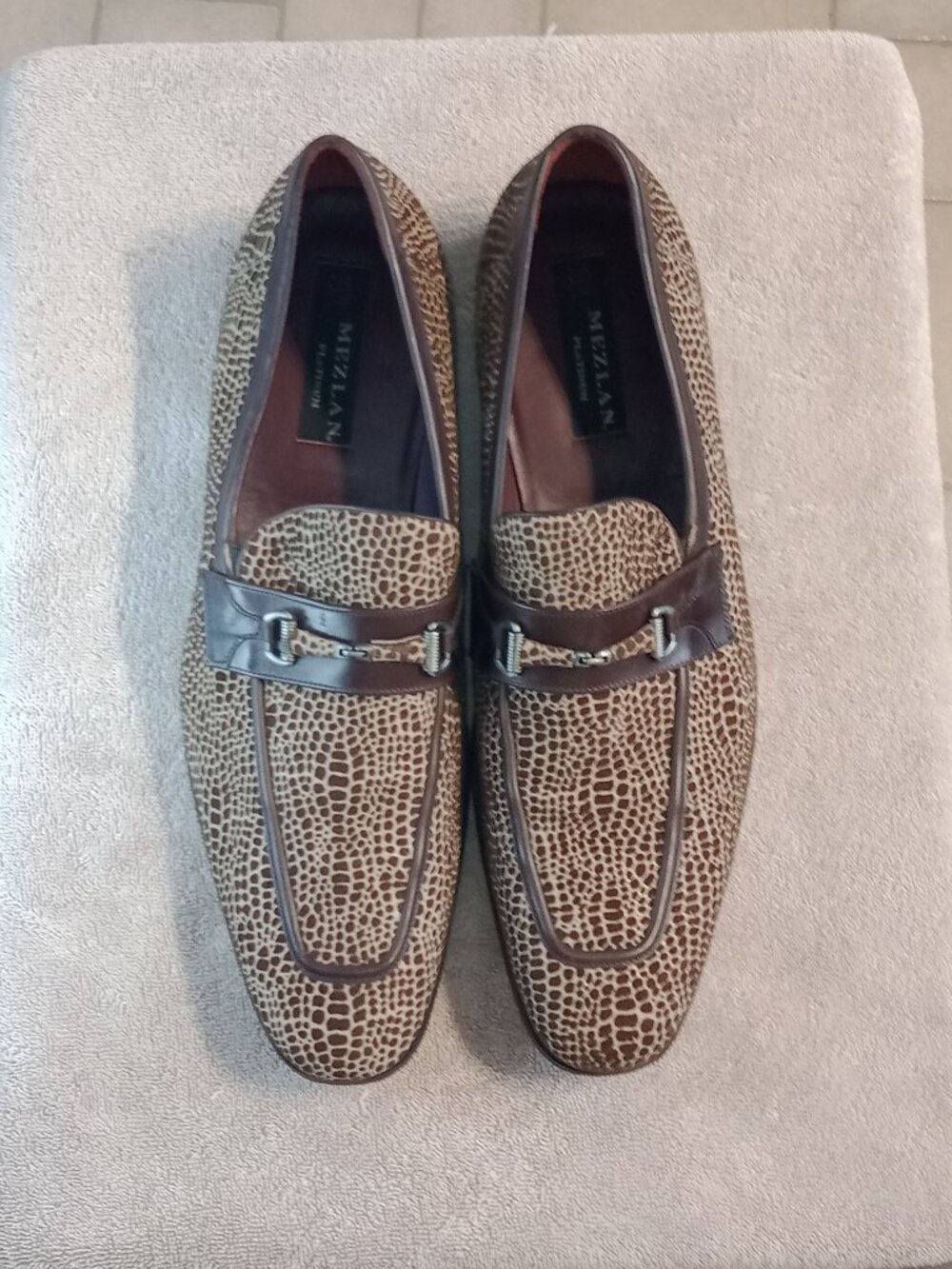 Mezlan Platinum Loafers Leopard-patterned texture size 14